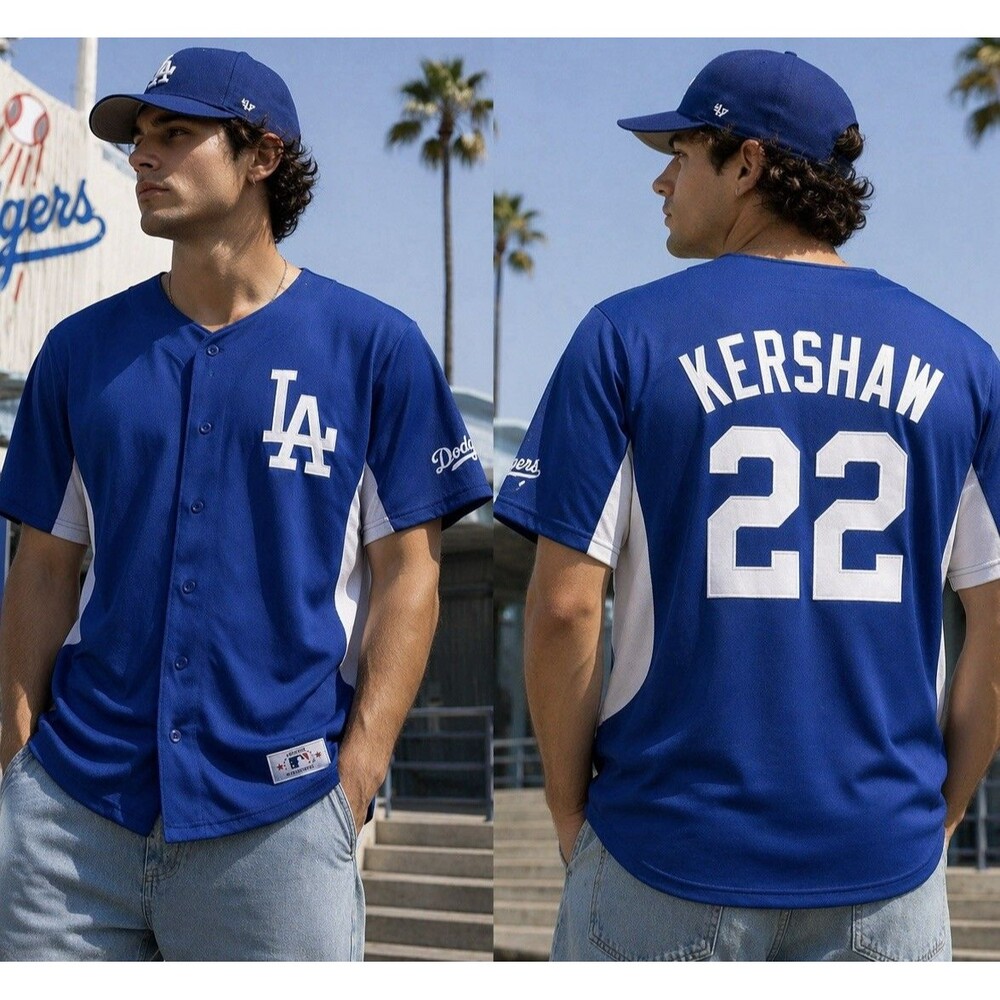 LA Dodgers Kershaw #22 Jersey Stitched Logo TX3 Cool Blue Size Large MLB